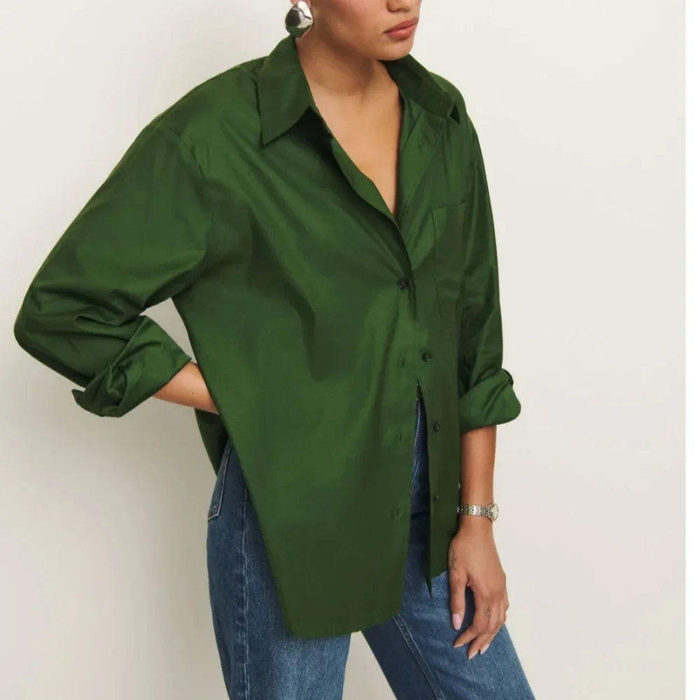 NEW Reformation Will Oversized Shirt Small Grass Green